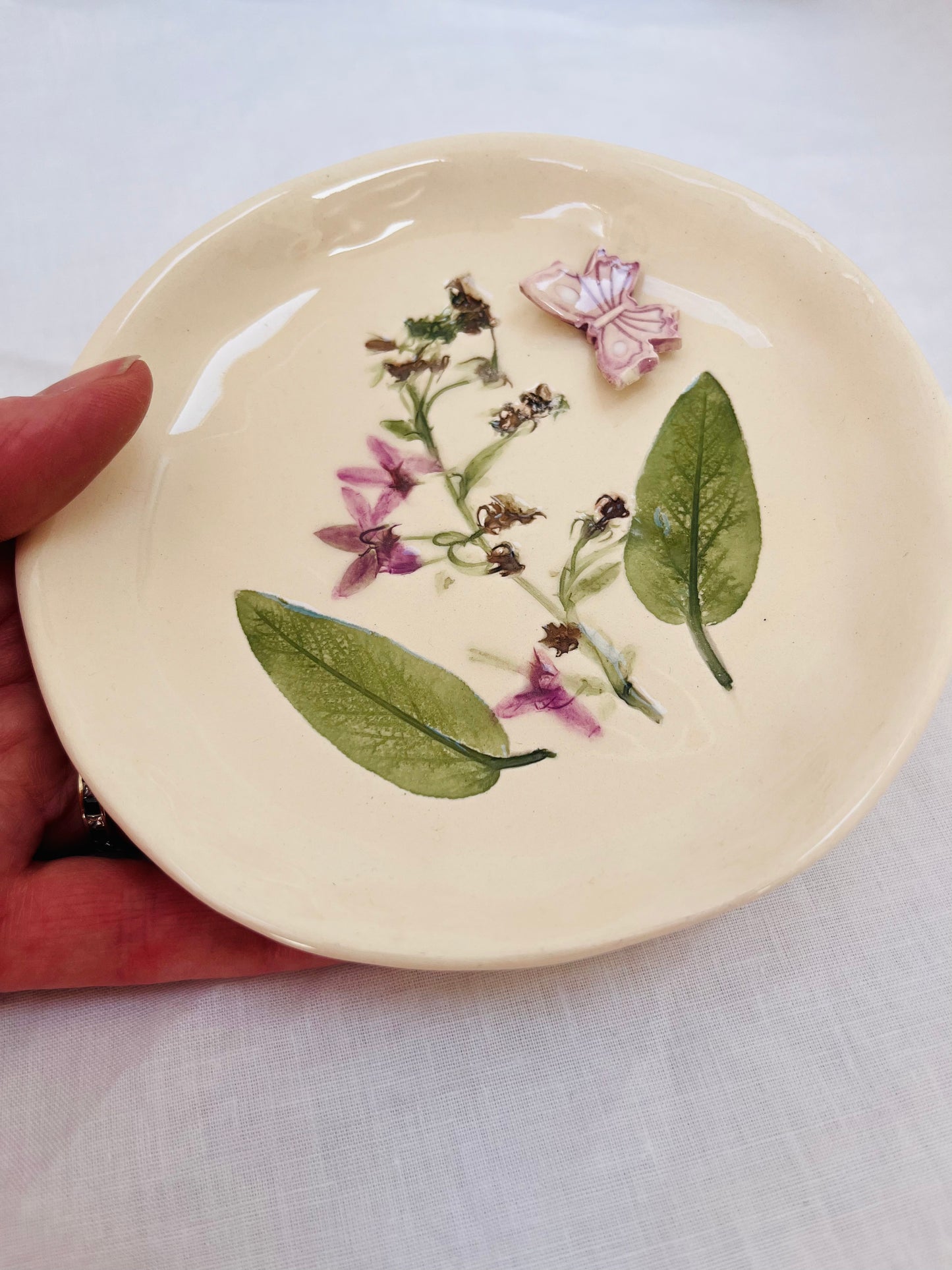 Pressed Purple Flower trinket / jewellery dish