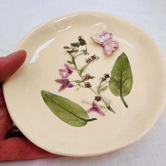 Pressed Purple Flower trinket / jewellery dish
