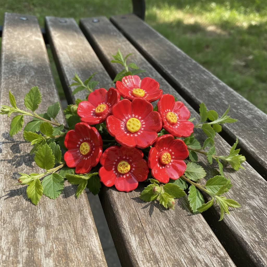 Ceramic Poppy Style Flower in Red