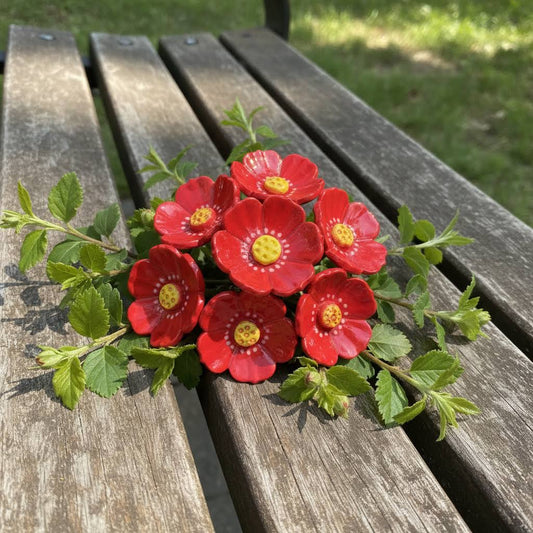 Ceramic 5 Petal Poppy Style Flower in Red